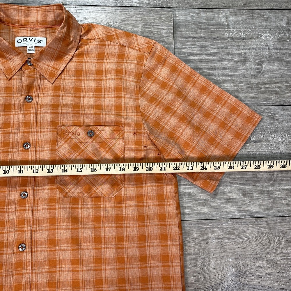 Orvis Shirt Mens Medium Orange Plaid Classic Fit Short Sleeve Button Up‎ Casual - Picture 4 of 8